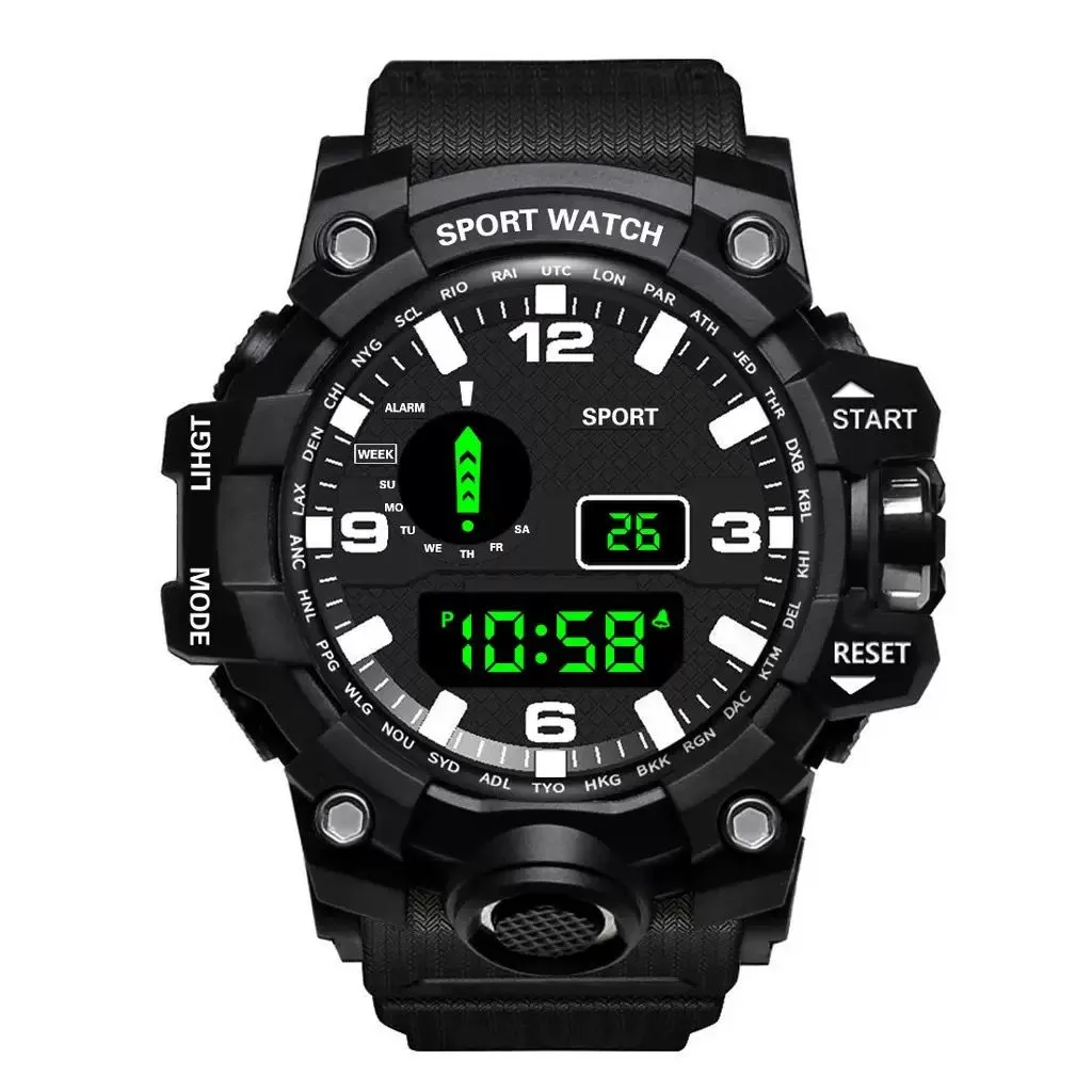 Waterproof Night Light Sports Watch - Black
