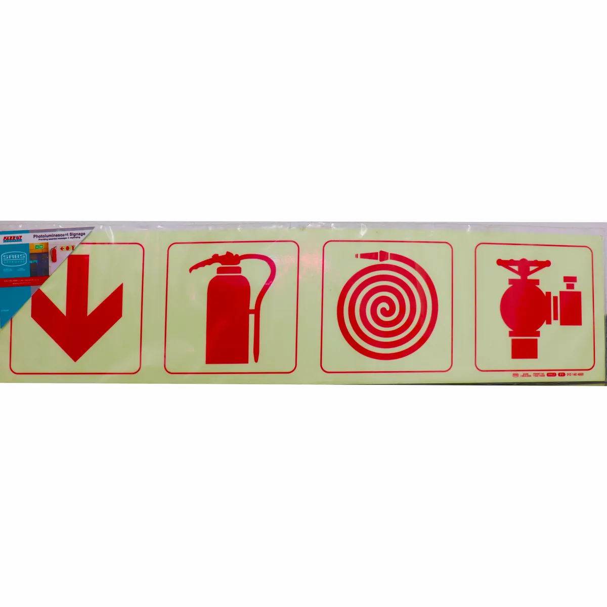 Photoluminescent Safety Sign -F1 Arrow + Fire Extinguisher + Fire Hose 19cm