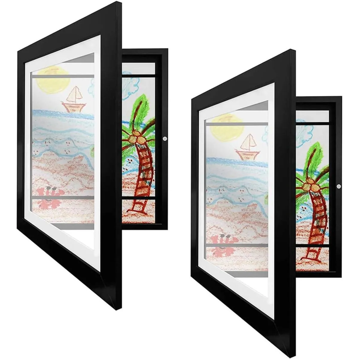 2 Pack Picture Frame Kids Artwork Frame for Storage Children's Drawings A4 - Black