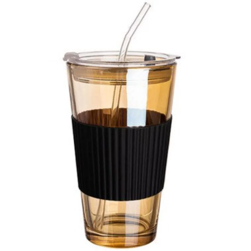Home Portable Airtight Coffee Travel Mug Bottle With Straw 450ml - 15 x 9cm - Brown, Black