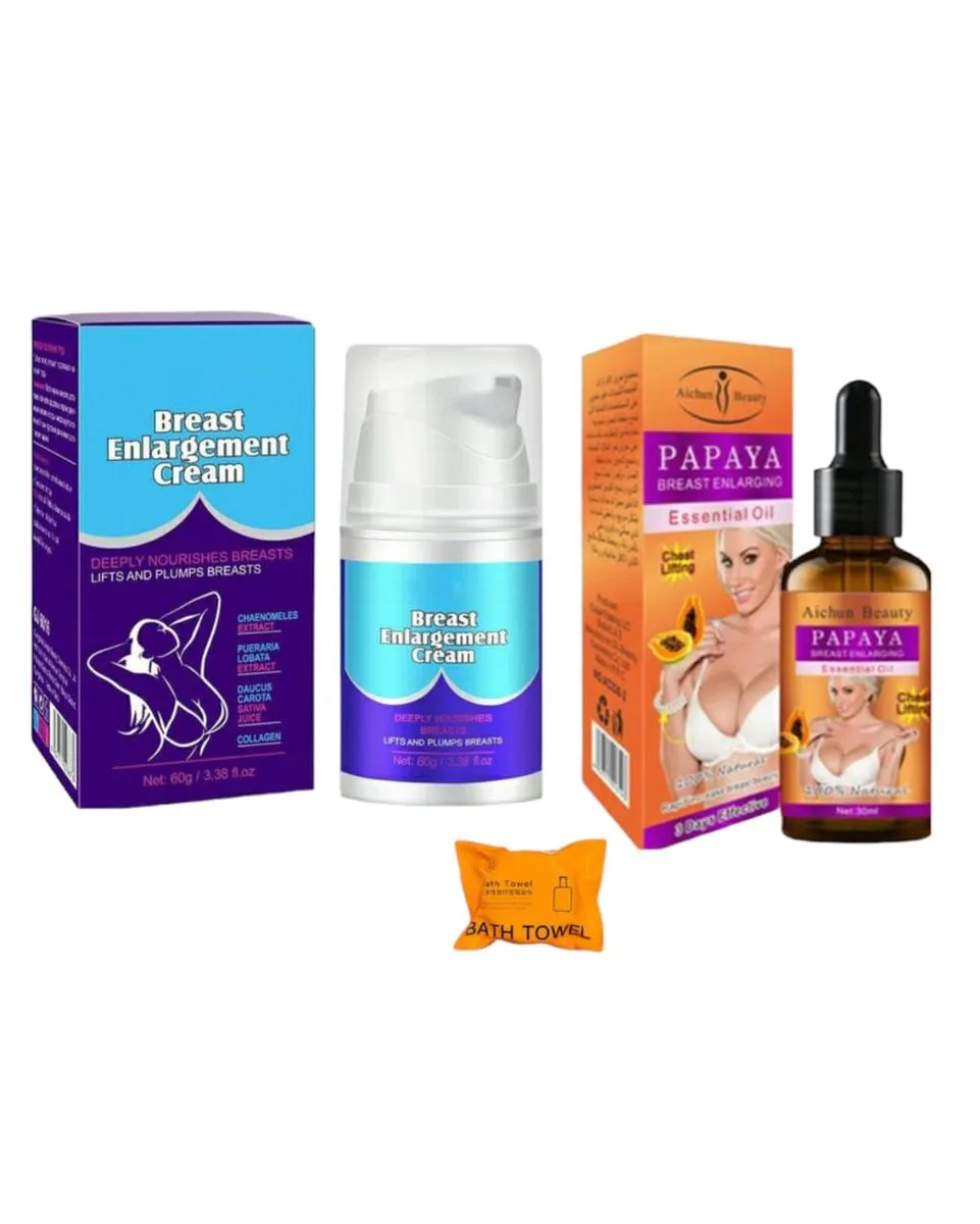 Breast Enlarging Oil & Cream Set & Compressed Travel Towel