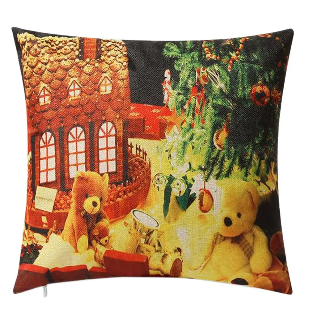Christmas Pillowcase Linen Pillow Cases for Sofa Seat Car 45X45cm