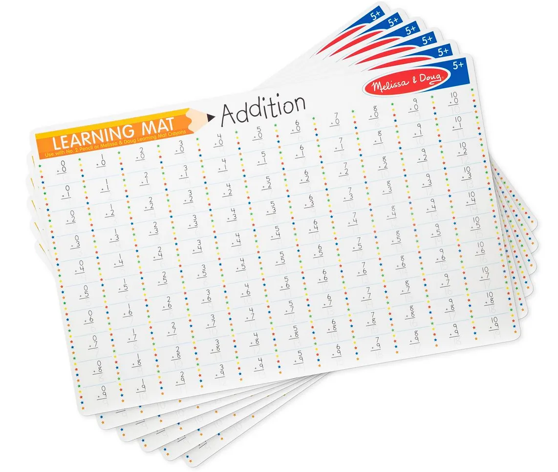 Melissa & Doug Addition Problems Write-A-Mat (Bundle of 6 Kids Placemats)