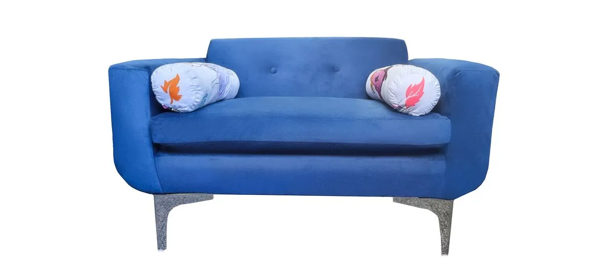 Sofa - 1 Seater Character Kids Chair with Bolster Cushions - Blue Velvet - Frozen