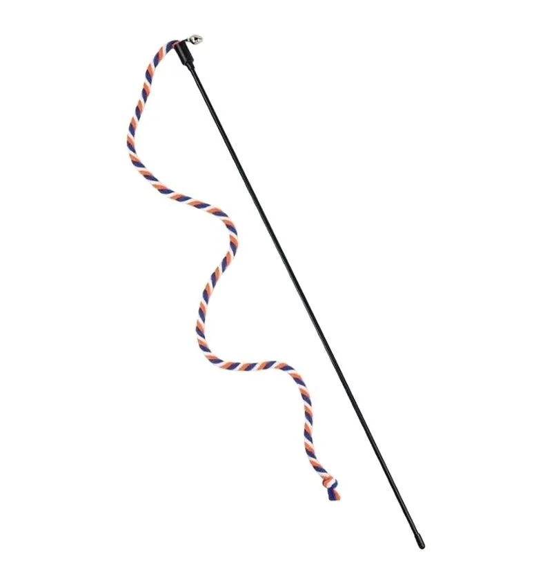 Interactive Cat Toy with Feather, Satin Ribbon and Bell - Blue