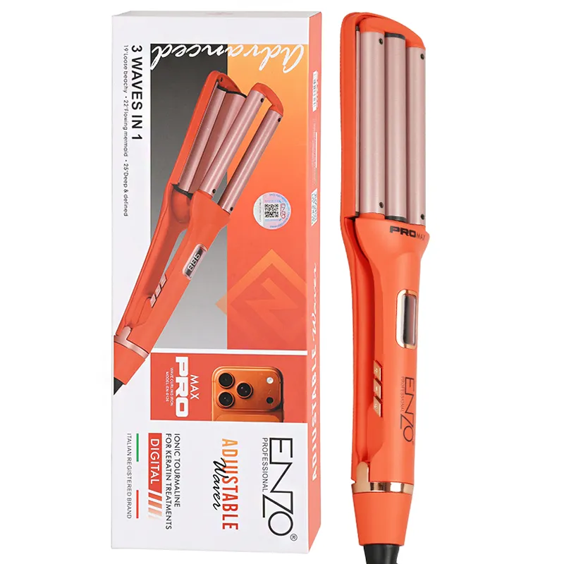 ENZO Professional 3-in-1 Three-Tube Curling Iron - Digital Curling Iron