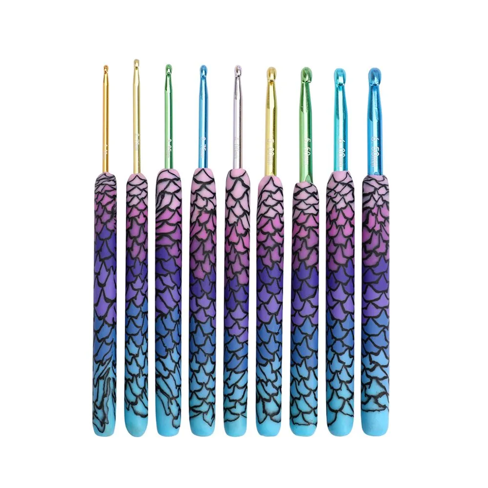 9 Piece Soft Handle Crochet Needles Aluminum Crochet Hooks Set