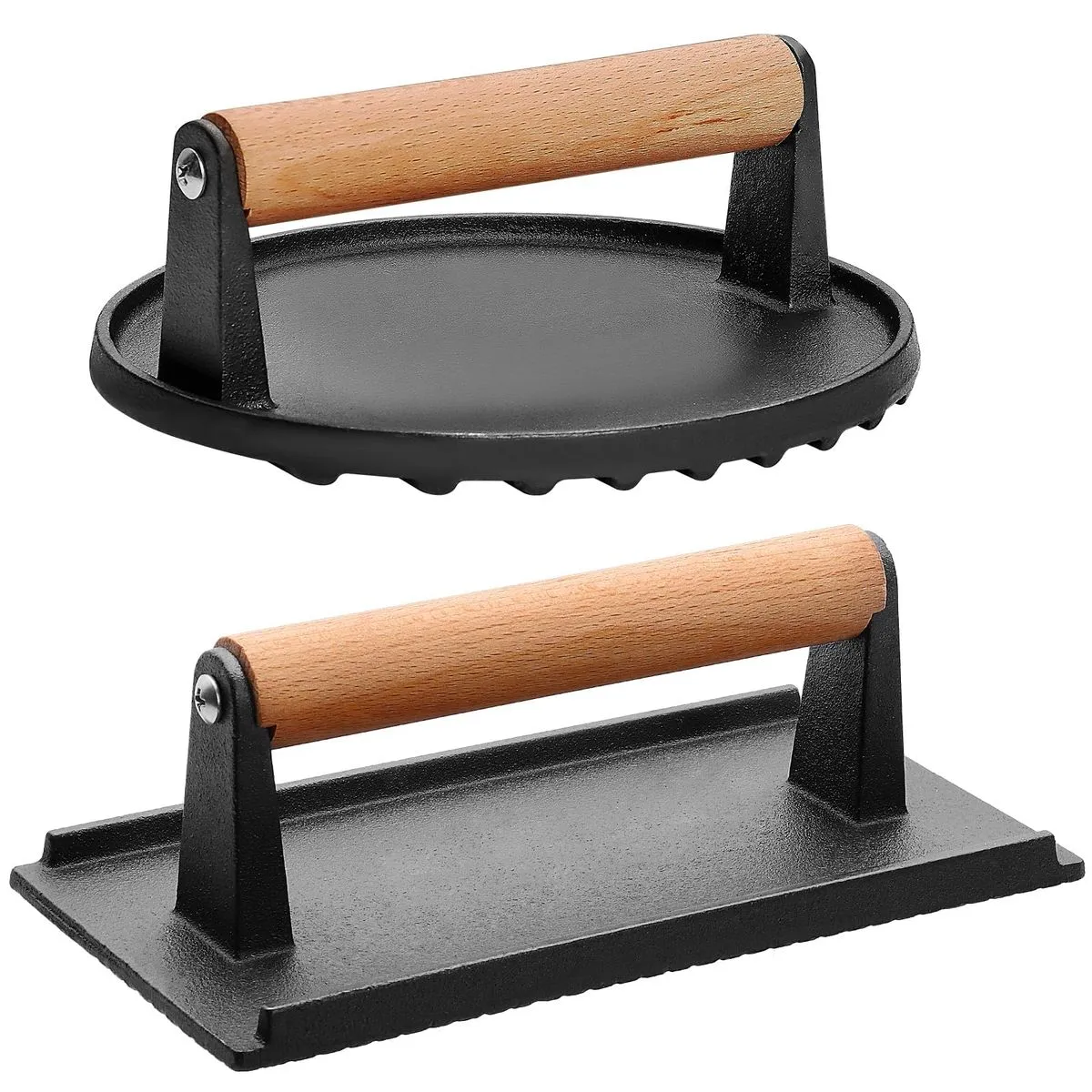 Heavy-Duty Cast Iron Grill Press Set with Wood Handle
