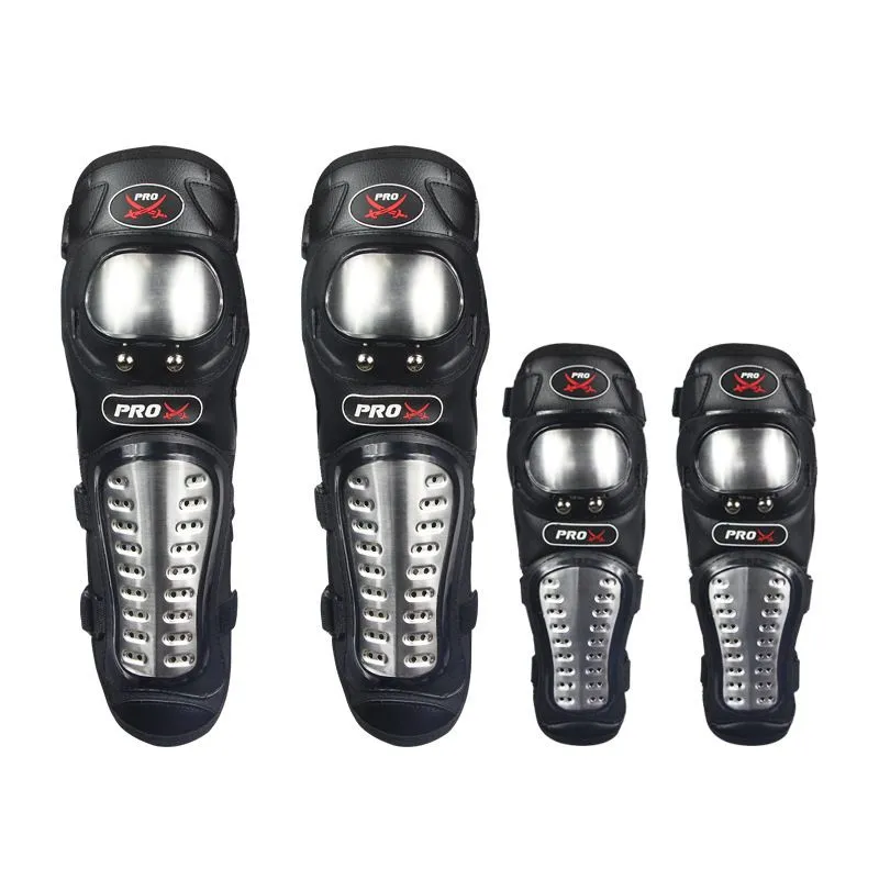 4 Piece Stainless Steel Motorcycle Elbow Knee Shin Guards Protector - Black