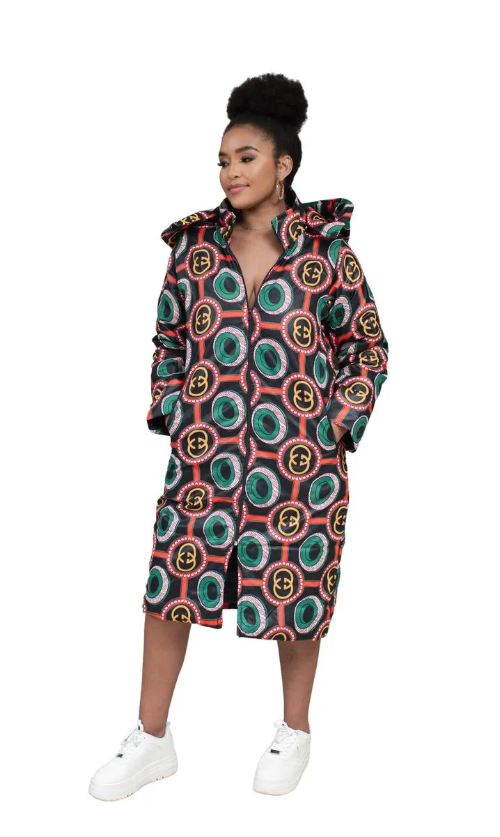 Selphies Unisex Long African Print Quilted Puff detachable Jacket