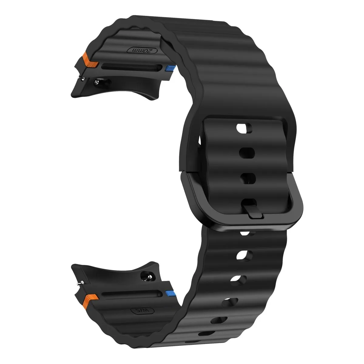 Wave Pattern Silicone Watch Strap Compatible with Samsung Galaxy Watch 7 (40mm & 44mm) - Black