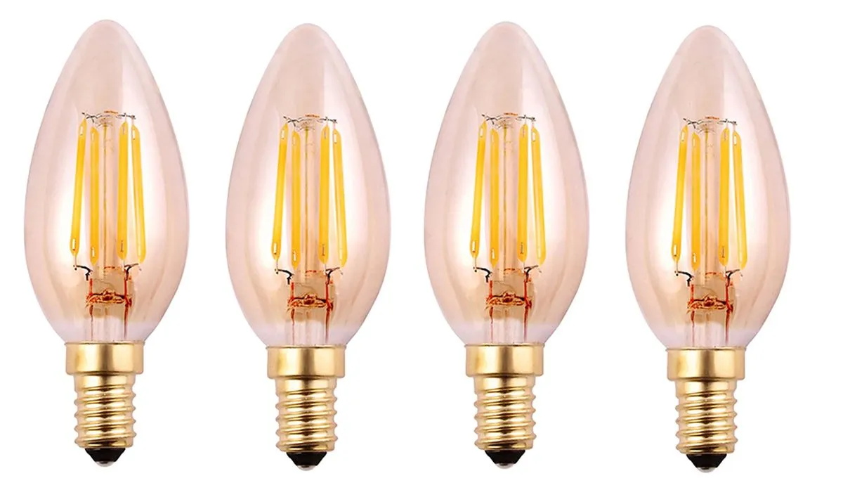 E14 3W Candle LED Filament Bulb - 4 Pack Warm White C35 Globe