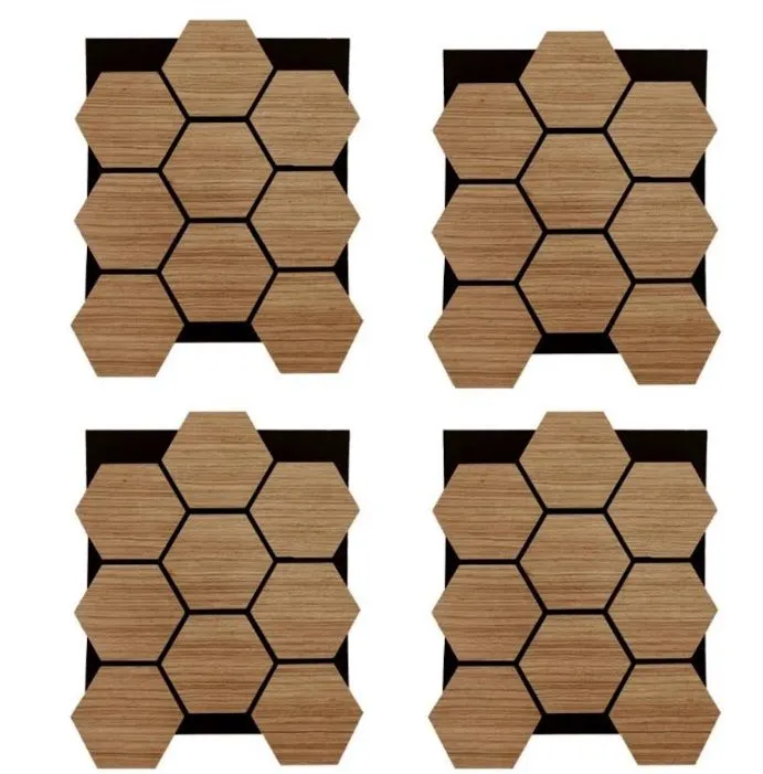 Wood Hexagon Acoustic Panel Walnut - 4 Pack