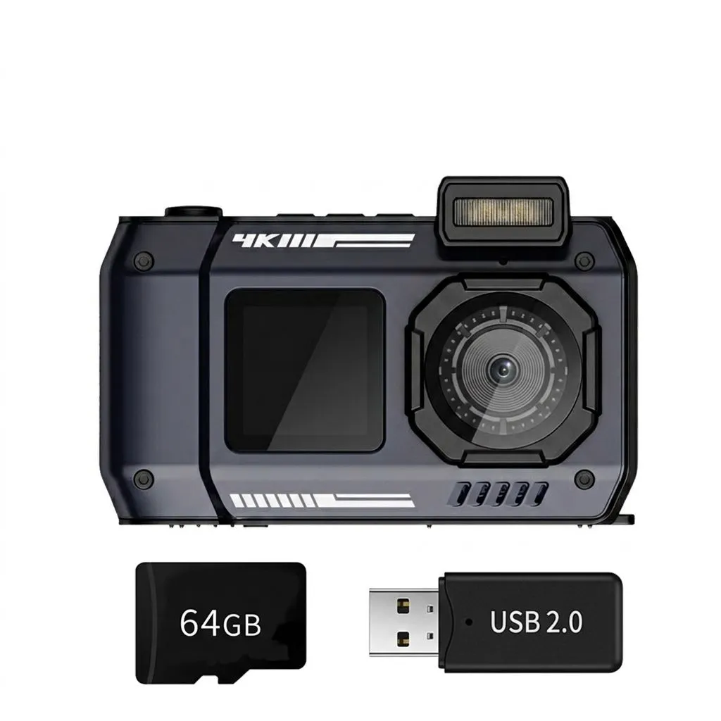 Koirerooy 4K Underwater Digital Camera -70MP 10M Waterproof Camera,64GB - Black