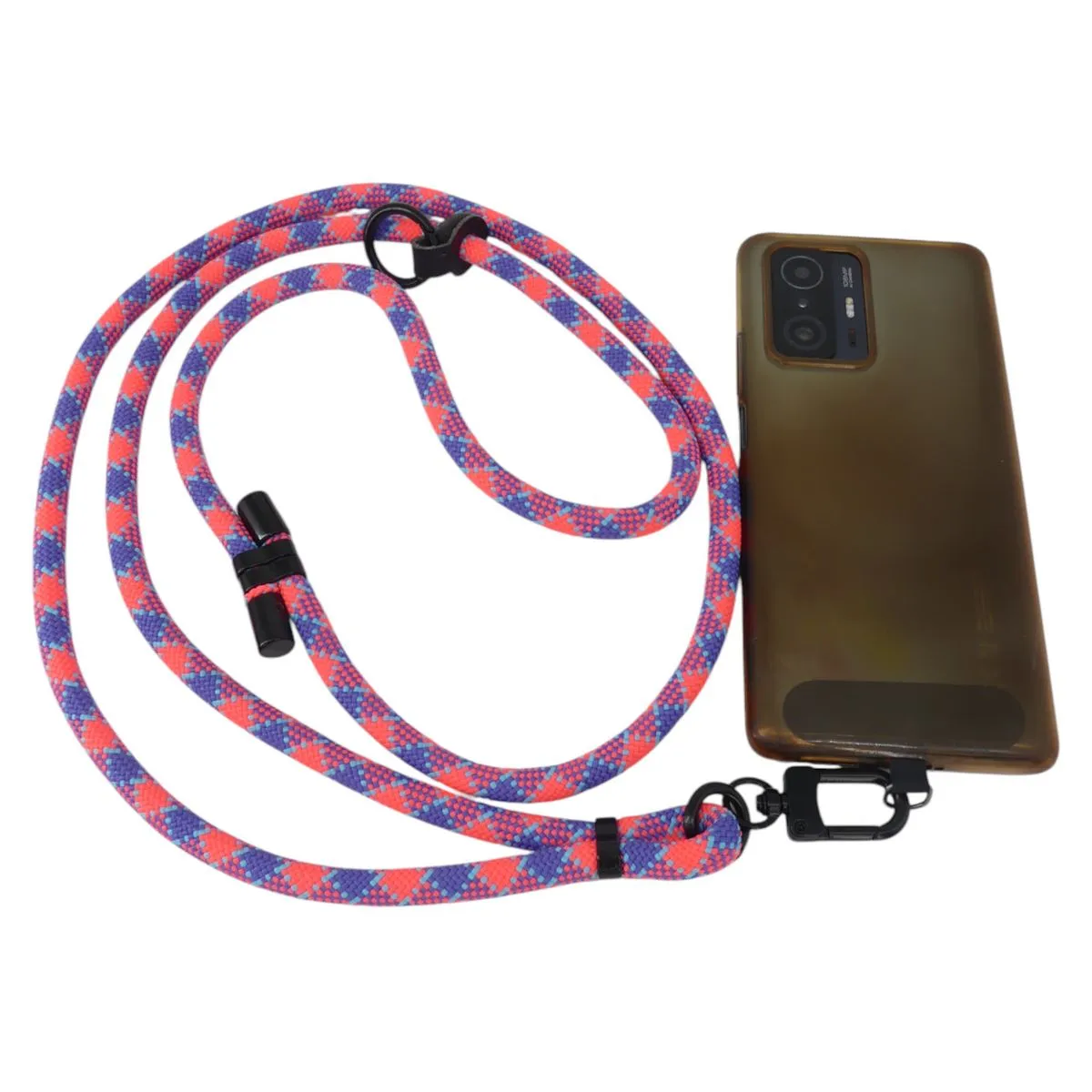 160cm Adjustable Cellphone Lanyard with Clip Holder - Climbing Rope Design - Neon pink and purple