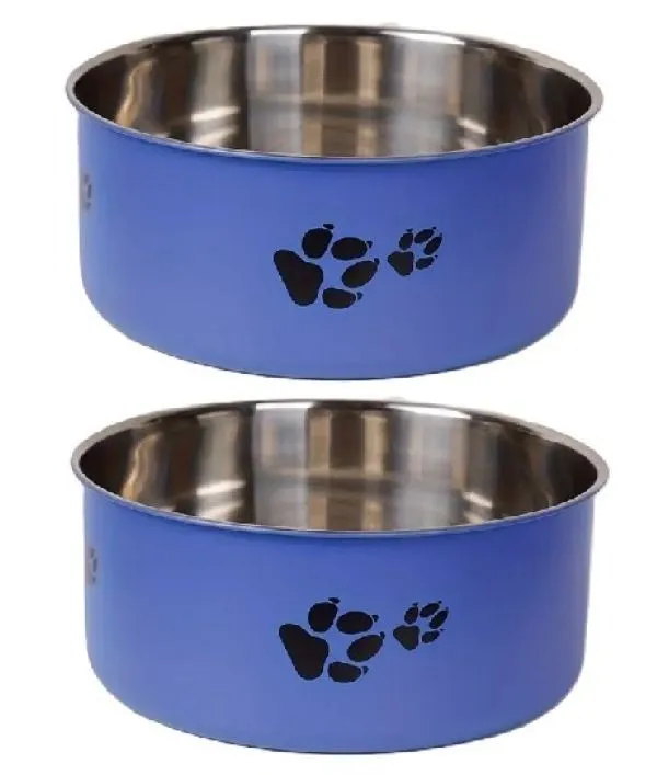 2-Piece Stainless Steel Pet Bowl with Non-Slip Base - Round - Blue