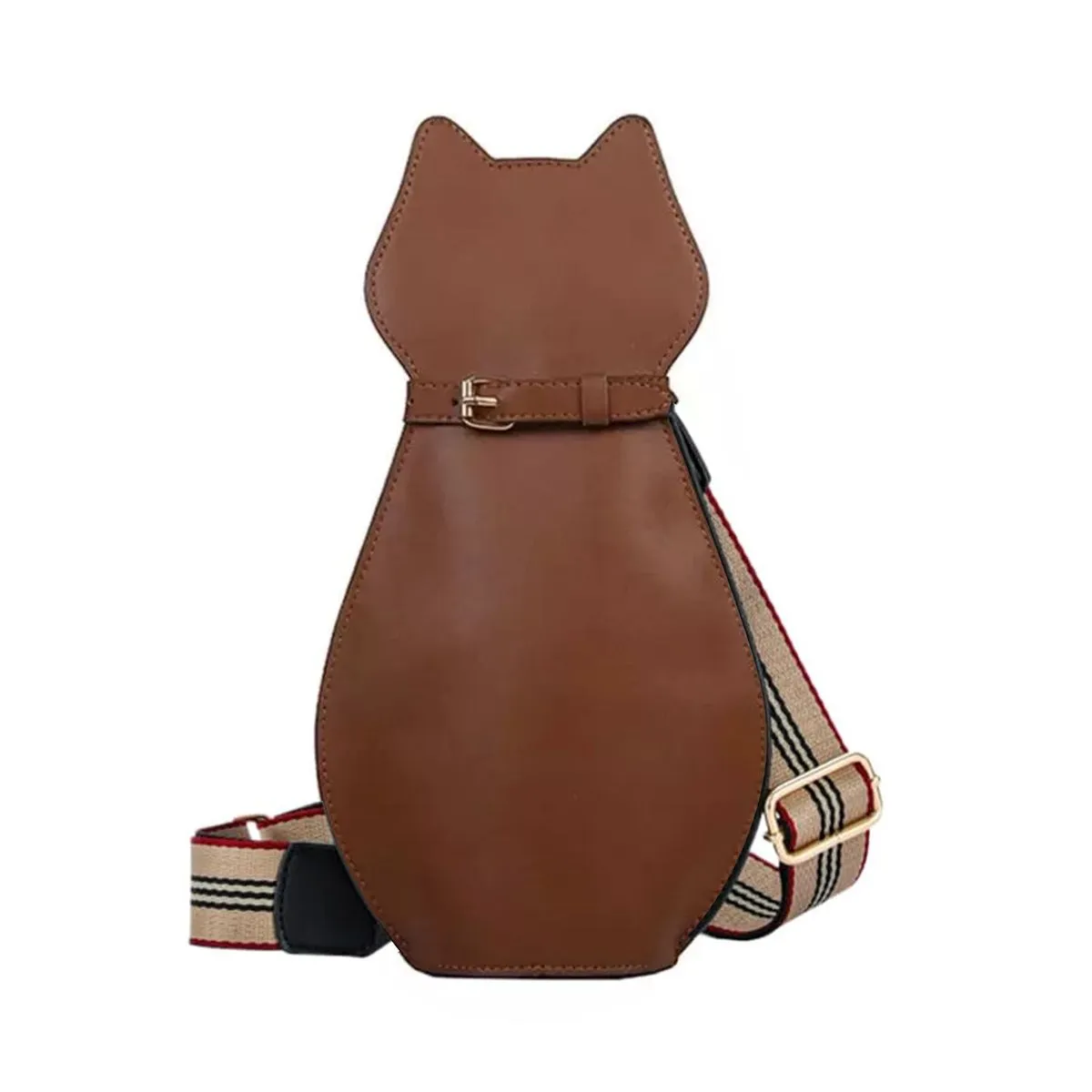 Craft DIY Knitted Leather Bag Cat Crossbody Bag - Brown