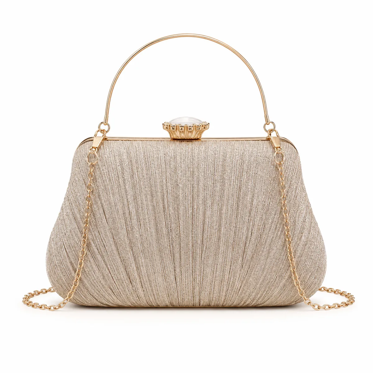 Women's Glitter Evening Clutch Bag with Chain Strap - Gold