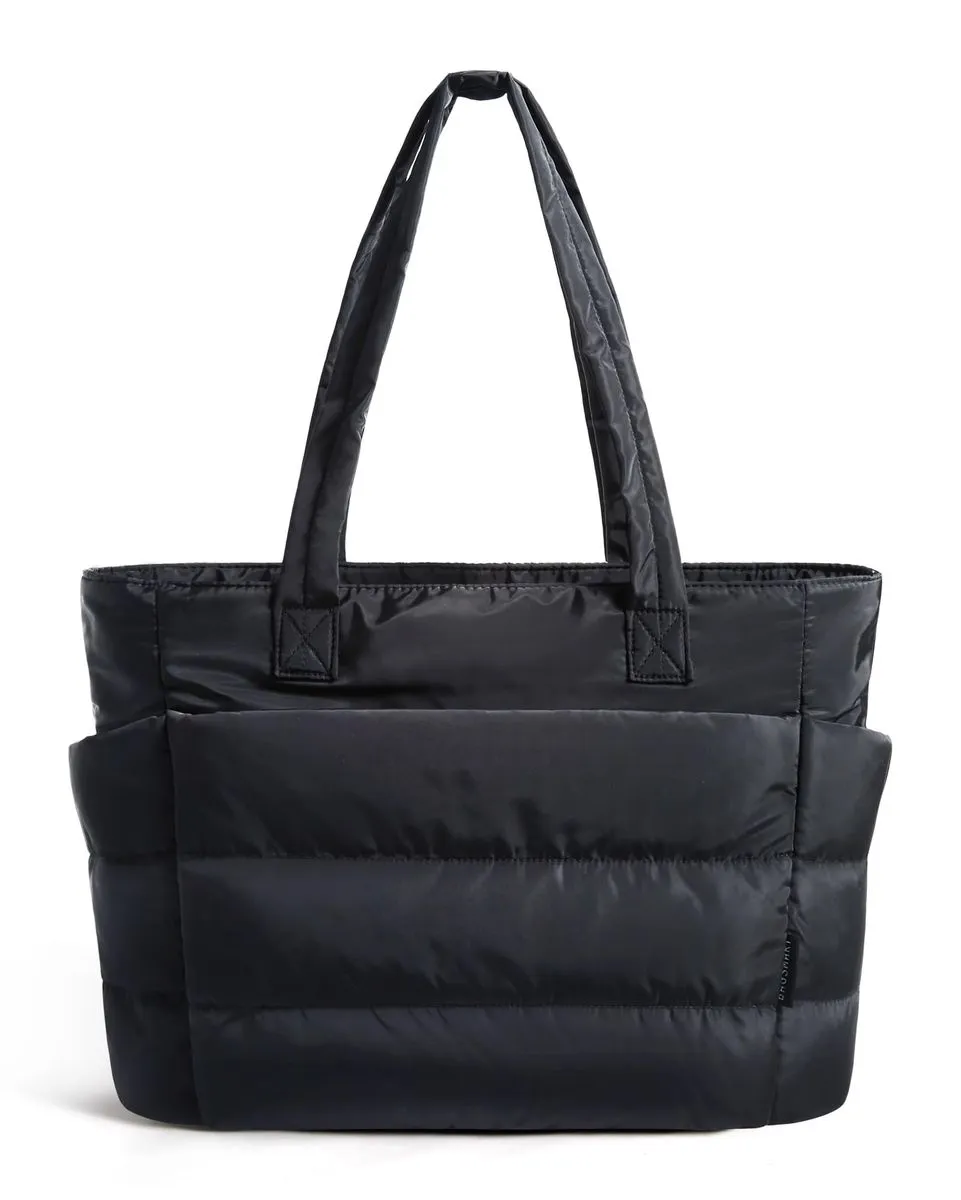 Women's Lightweight Puffy Tote Bag: Quilted, Compartments - Black