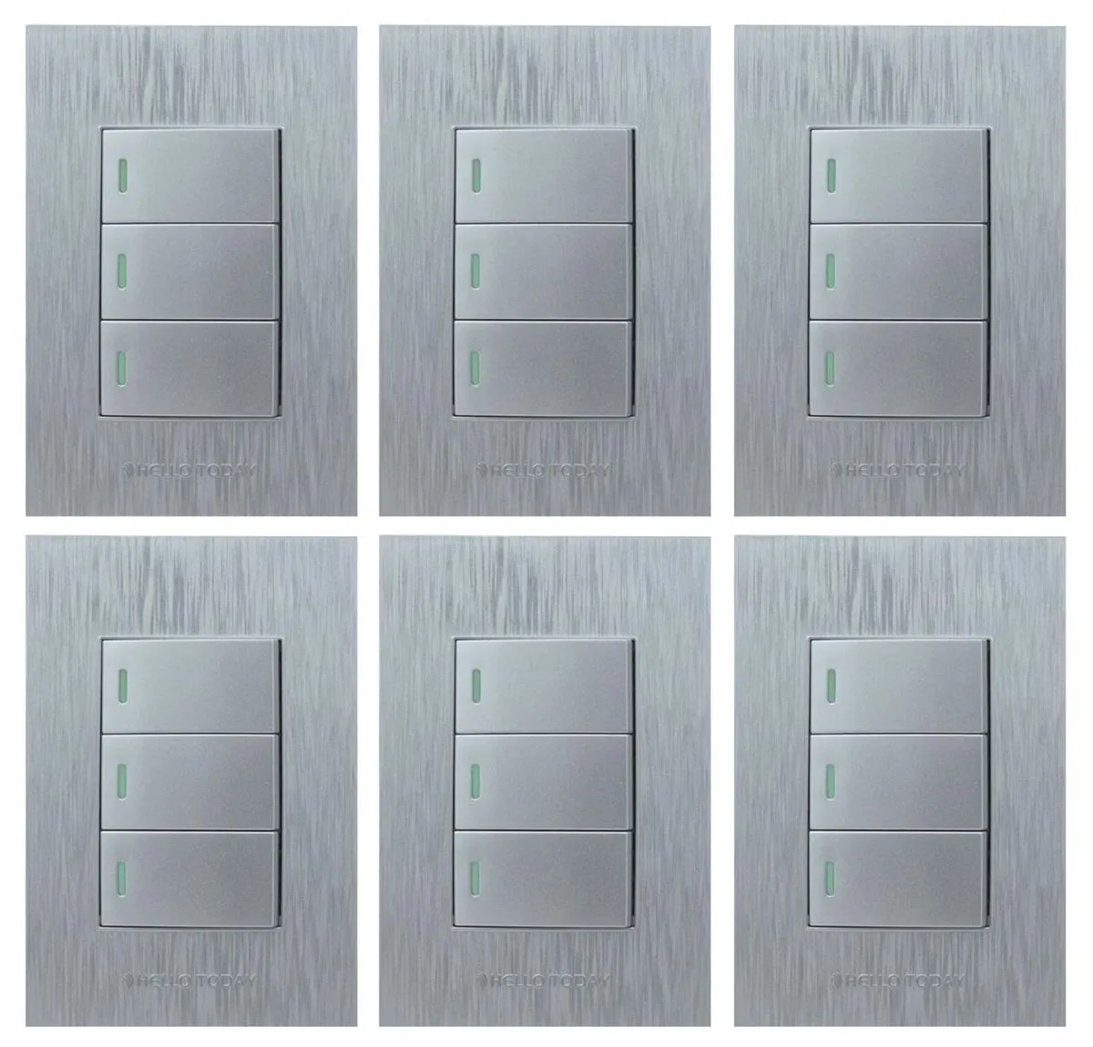 Hello Today - 3 Lever 1 Way Light Switch - 6 Pack - Brushed Silver