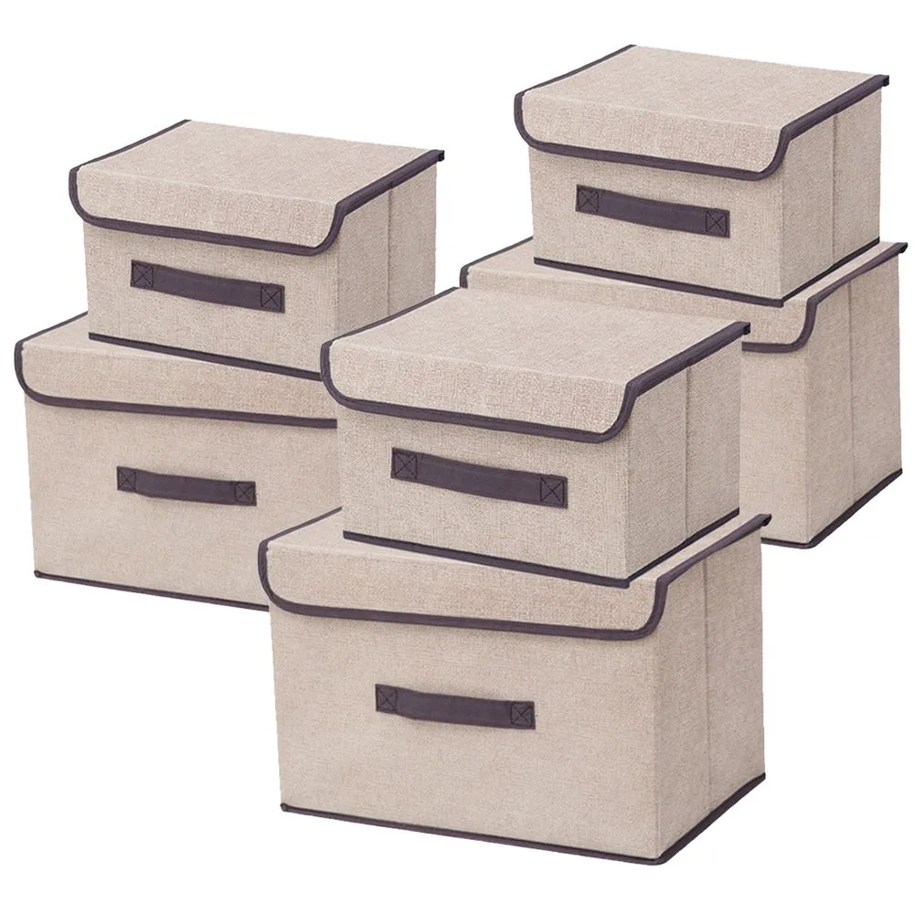 6-Piece Foldable Fabric Storage Boxes Set - 3 Large And 3 Small,Cream White