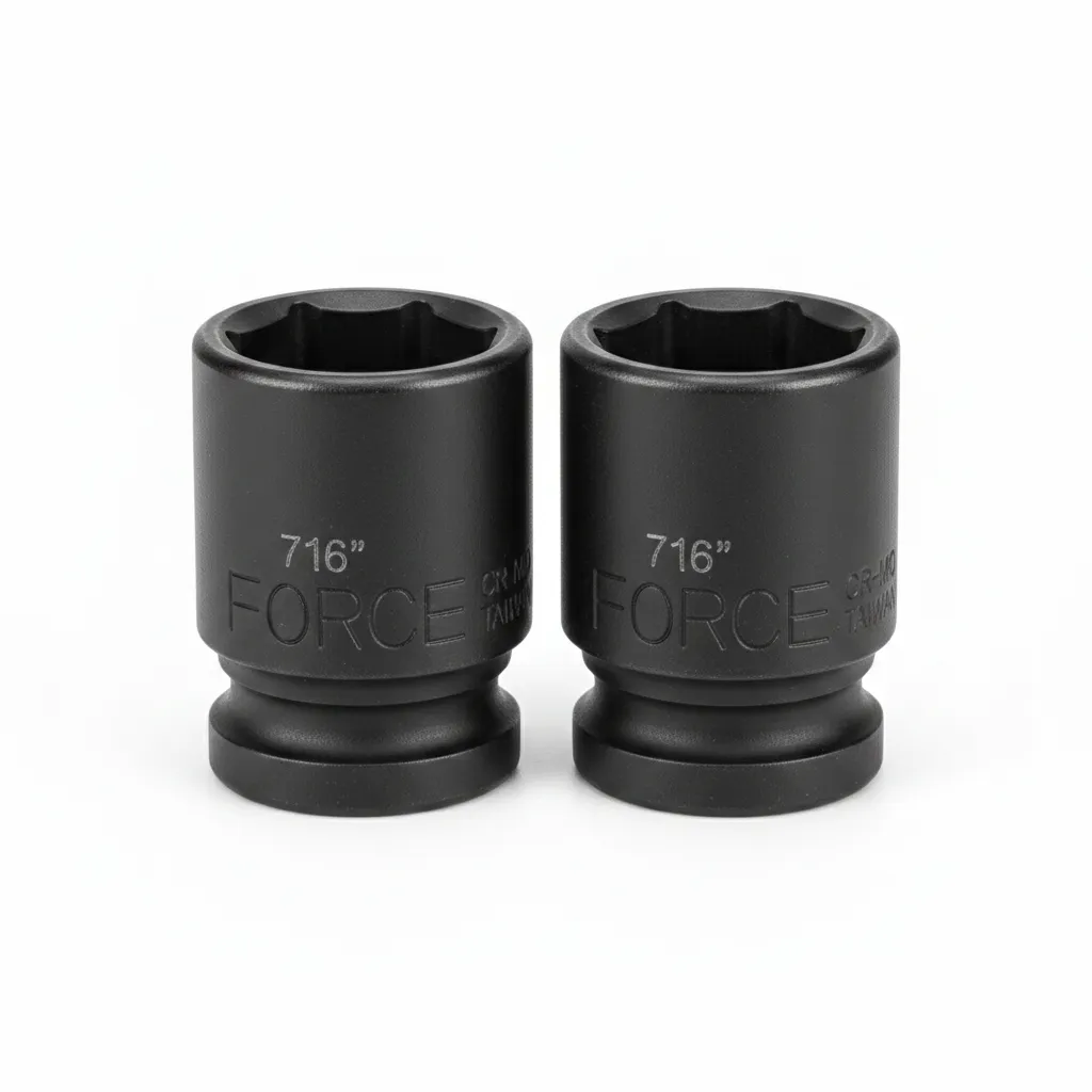 Force 7/16inch 6 Point Impact Socket for 1/2inch Drive Wrenches - 2 Pack
