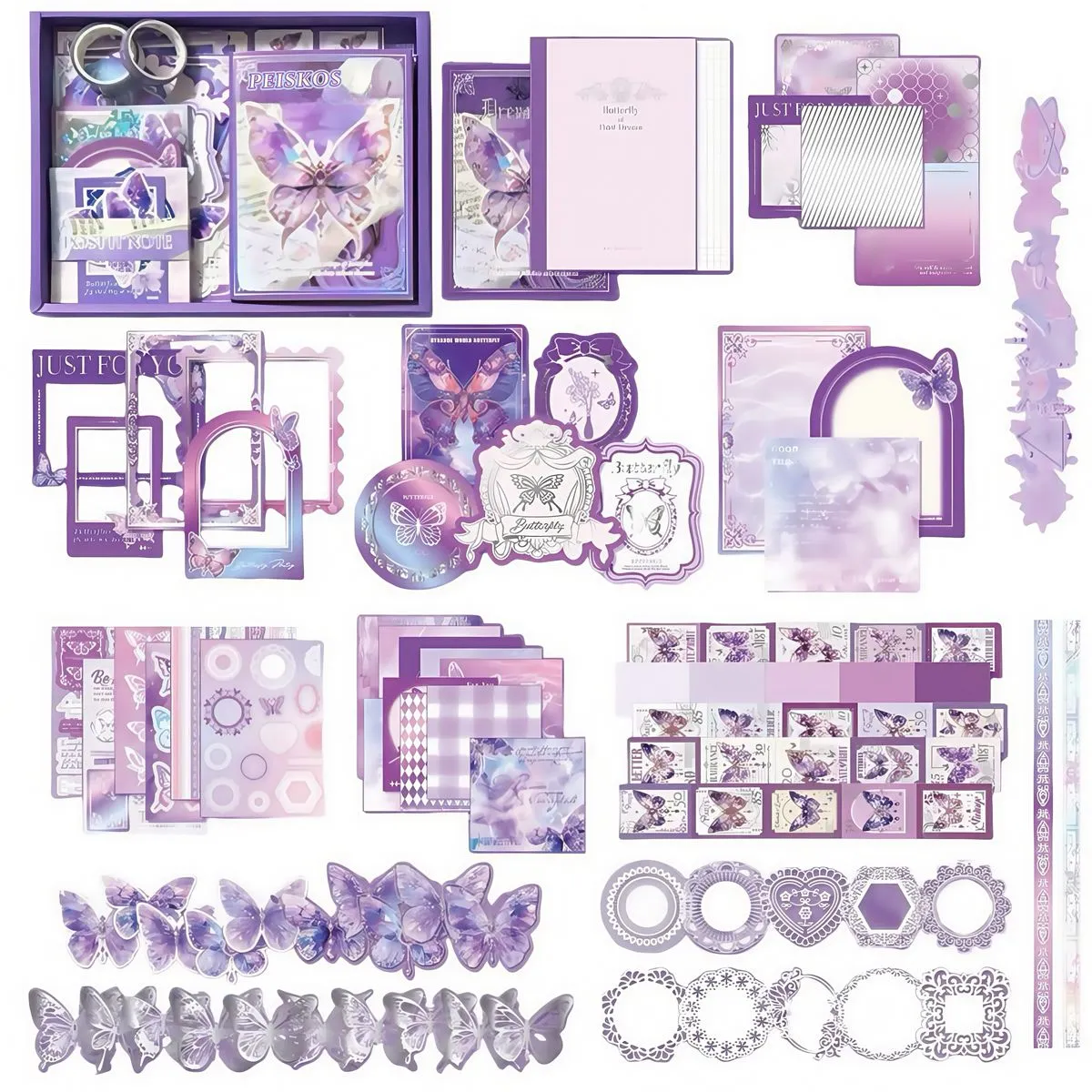 PEISKOS 163pcs Silver Foil DIY Journal Scrapbooks Art Craft Stationery Kit - Dreamweave Butterfly