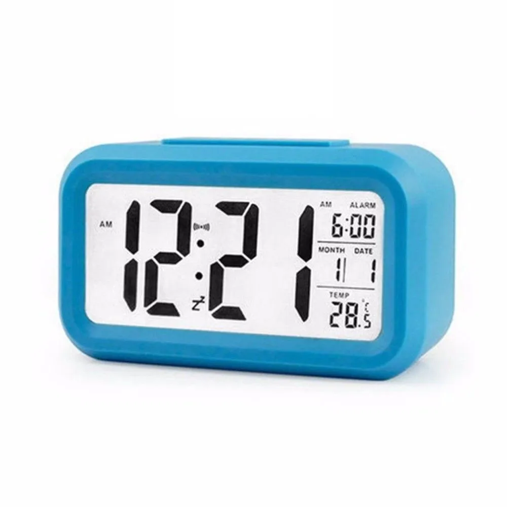 Smart Optical Back-Light Control LCD Digital Clock - Blue