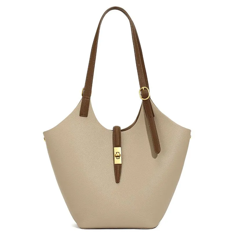 Genuine Leather WomenBucket Bag Large CapacityCasual Shoulder Handbag