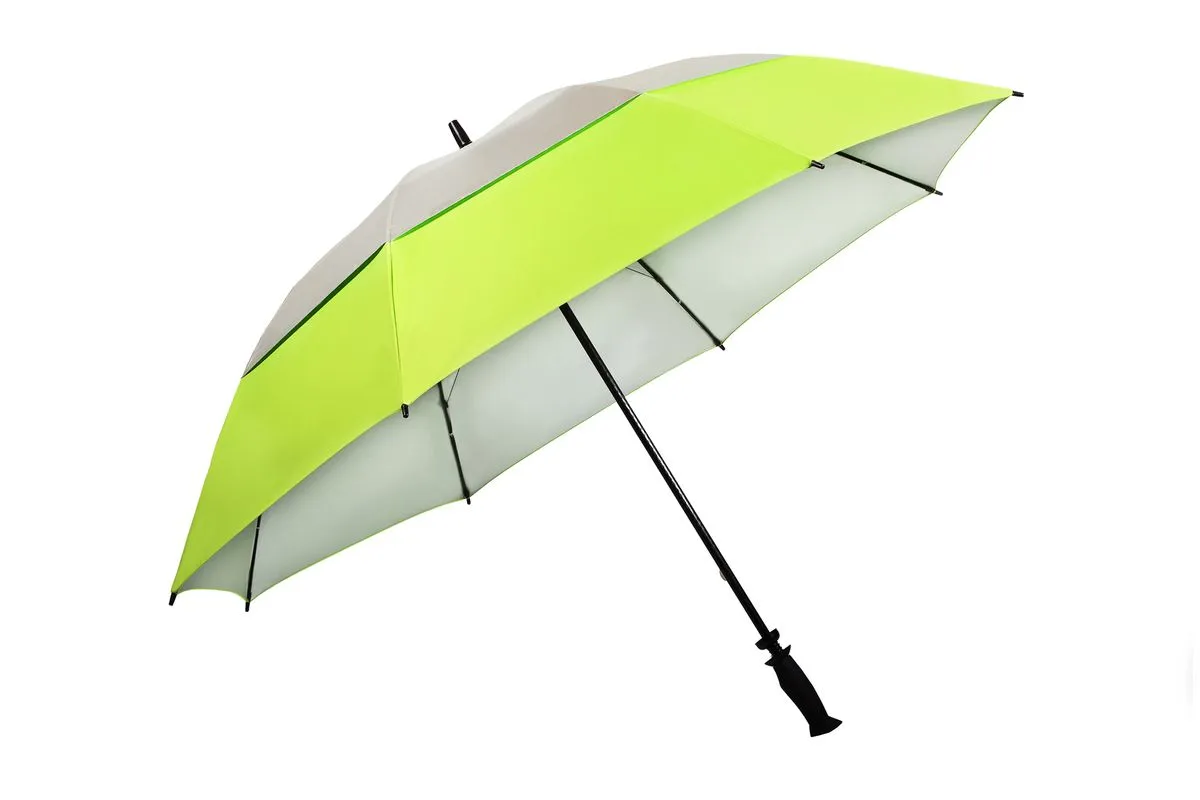 Alice Umbrellas Double Layer Windproof Fibreglass Golf - Silver & Lime