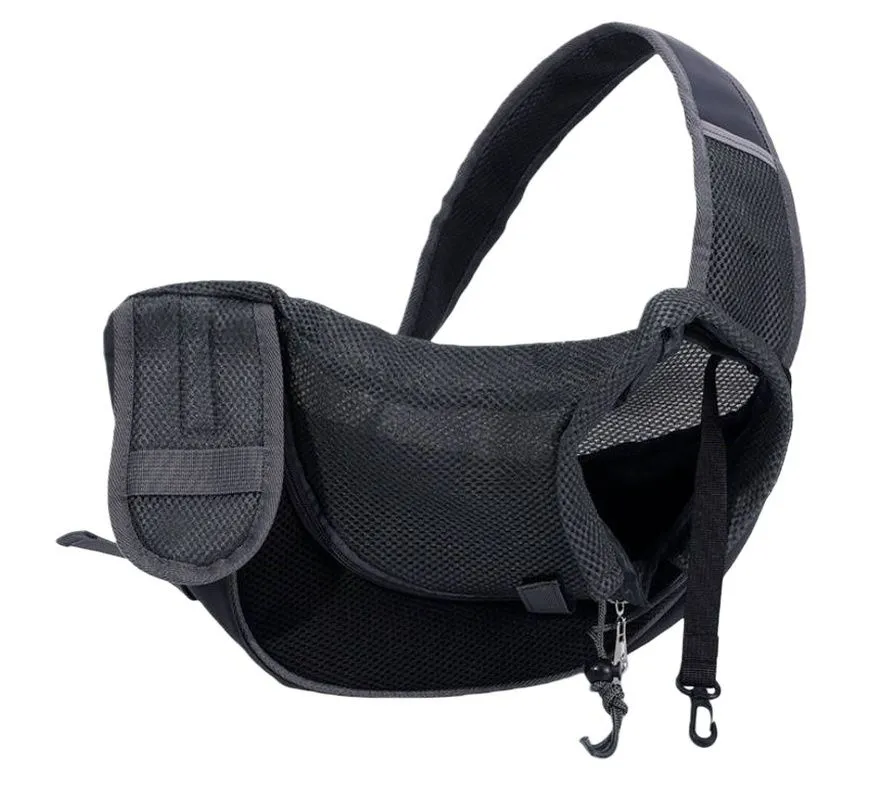 Dog Sling Carrier Backpack Breathable Mesh Travel Hiking 31x24x22cm - Black