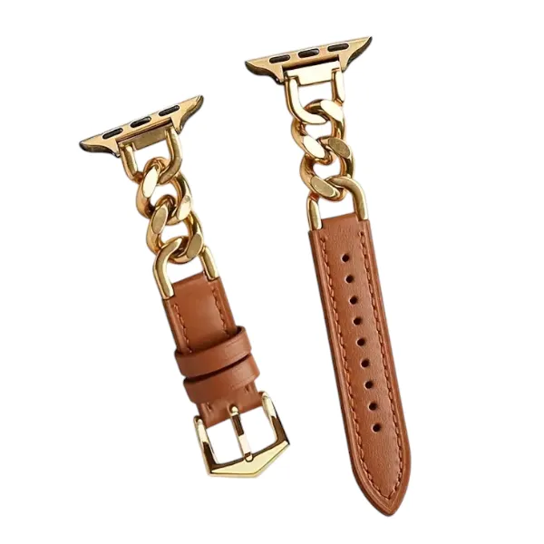 PU Leather & Gold Chain Strap For Smartwatches - 38/40/41mm - Brown