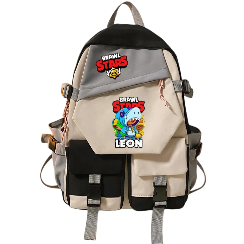 Student Bcakpack Brawl Stars Leon Color Blocking Game Merchandise Schoolbag - Black