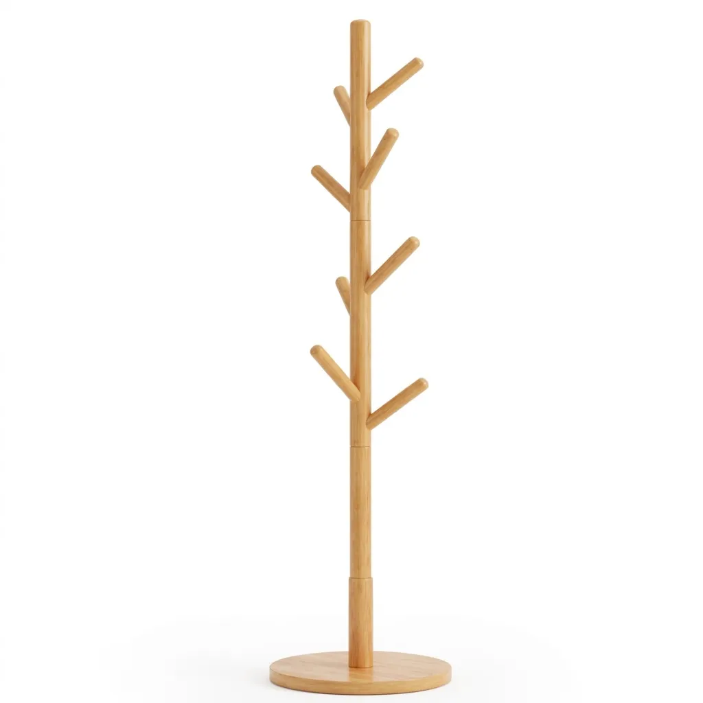 Wooden Coat Hanger Floor Rack Clothes Hat Tree Stand for Entrance Storage - Natural Wood