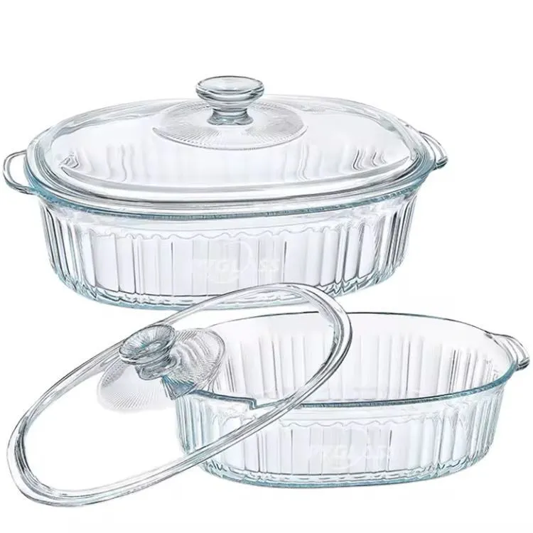 2-Piece Glass Casserole Dish Set Oven-Safe Baking Serving Dishes with Lids