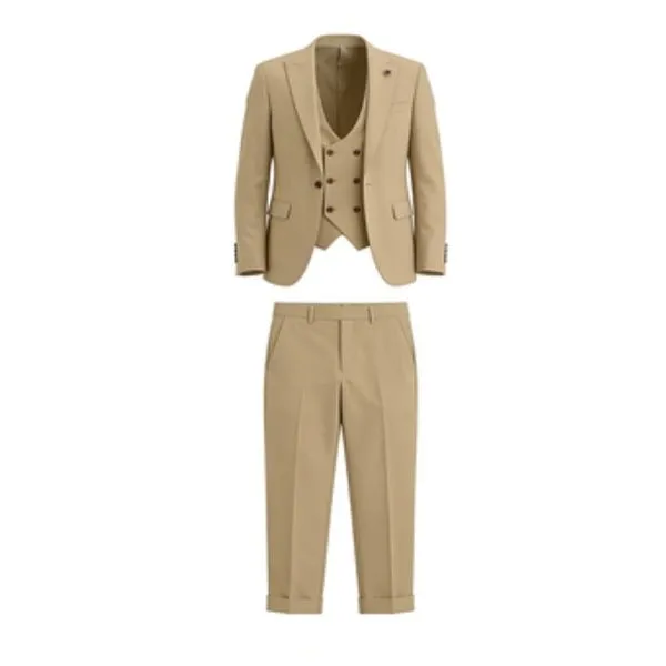 Men's Formal Slim Fit 3-Piece Suit Set Khaki - Lively