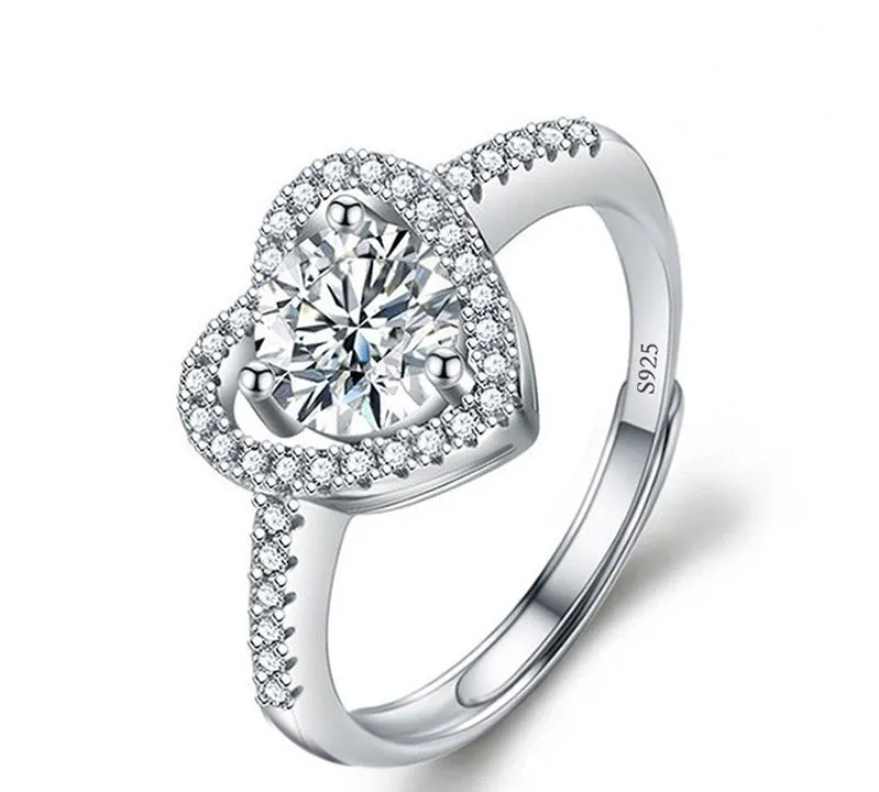 Ring Diamond Female Six Prong 1 Carat 2 Carat Moissanite Adjustable Ring - A11