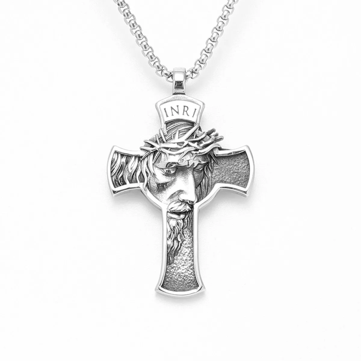 INRI Jesus Cross Religon Amulet Stainless Steel Men Women Necklaces