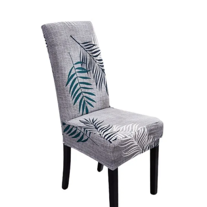 Stretch Dining Chair Slipcovers - Light Grey Palm Leaves - Set of 4