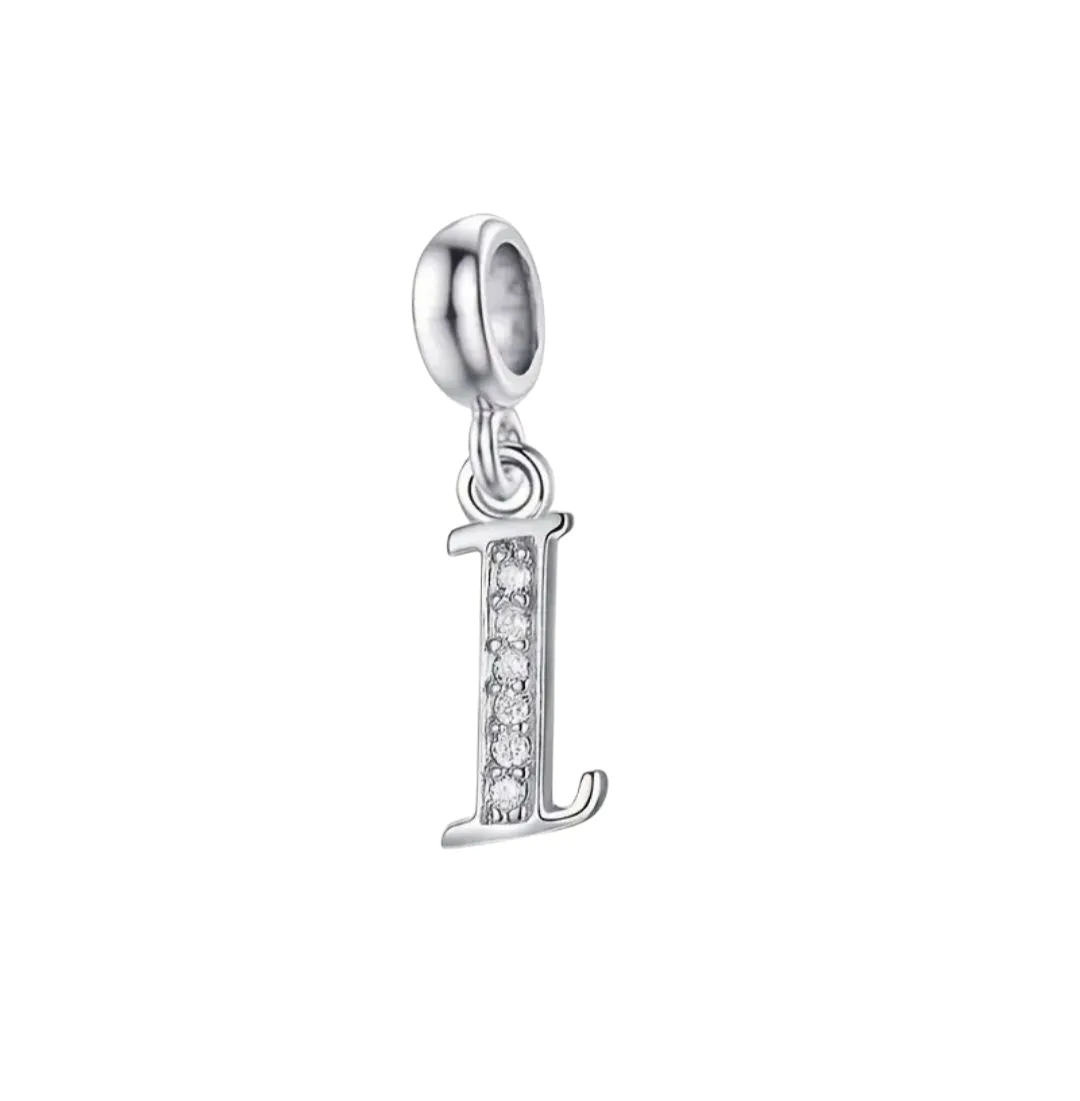 Silver Dazzling Pendant Charm ,Sparkling Alphabet Charm - Letter I
