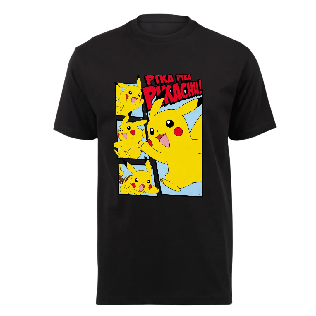 Kids Black Short Sleeve T-Shirt - Pokemon Pikachu Yellow Anime T-Shirt