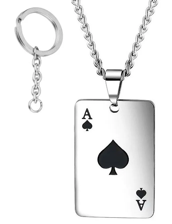 Bulky Black Ace Of Spades "Play Card" As Pendant On Chain Or Key Chain