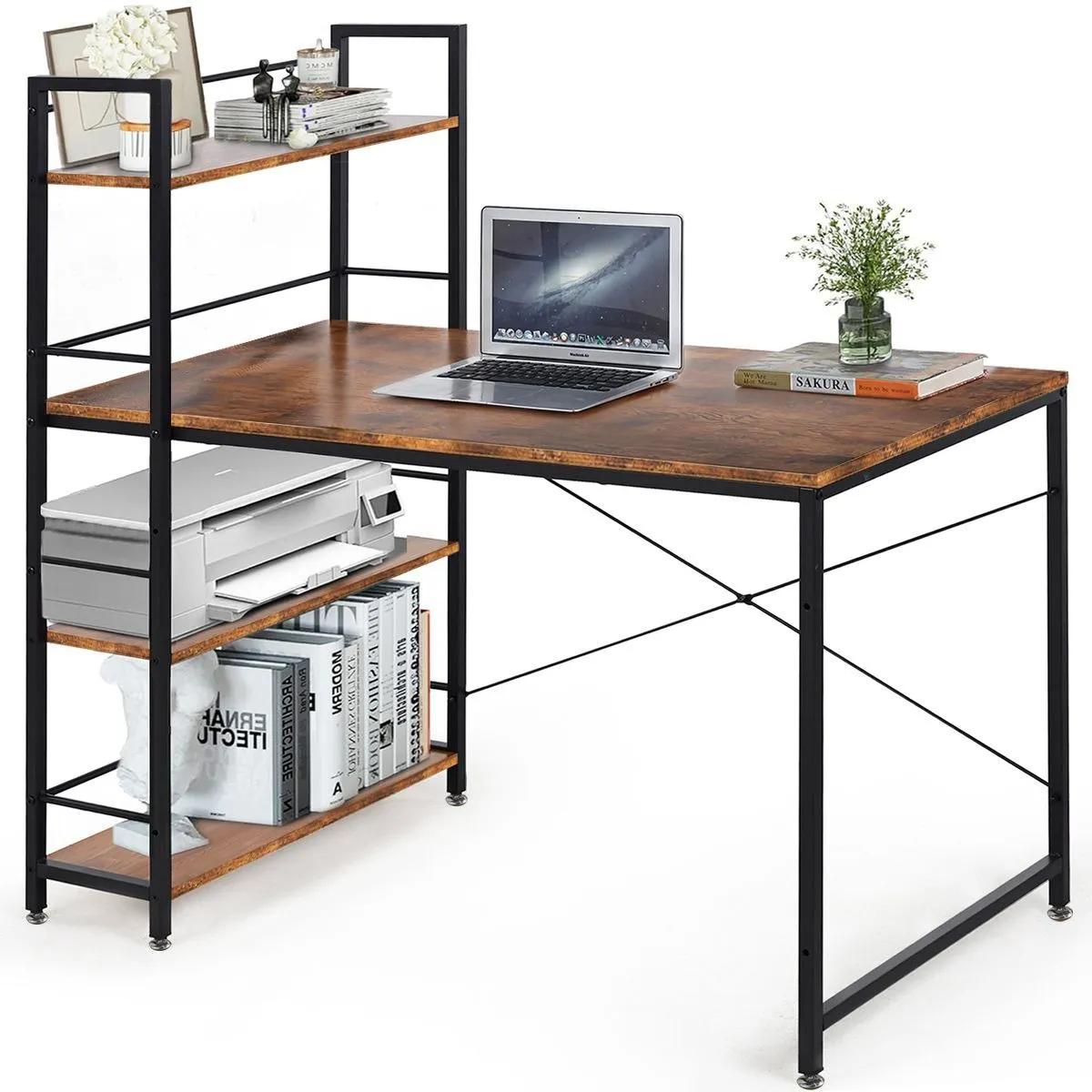 Work Desk Office Computer Table Book Shelf Storage Rack Desk