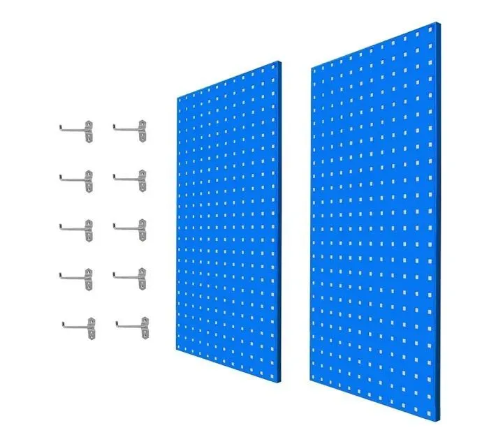 New Elements 2 x Wall Mounted Garage Steel Pegboard Panels & 10 Hooks Set - Blue