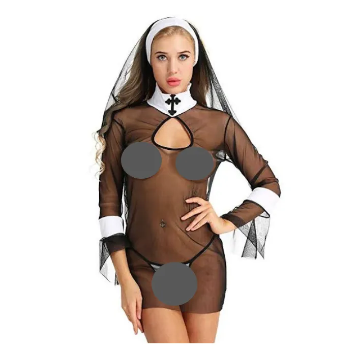 I Love Lingerie, Sinners & Saints, Blk Mesh Nun Outfit Wth Matching Panty