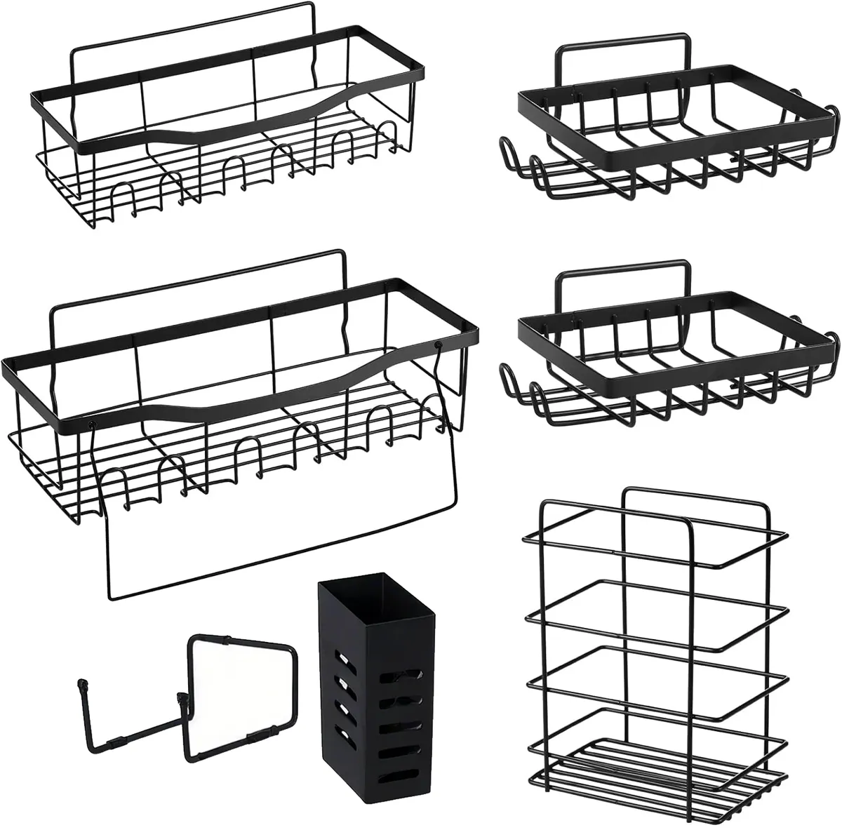 8Pc Shower Caddy, WallMount Bathroom Shelves With Towel Rack For Home Decor