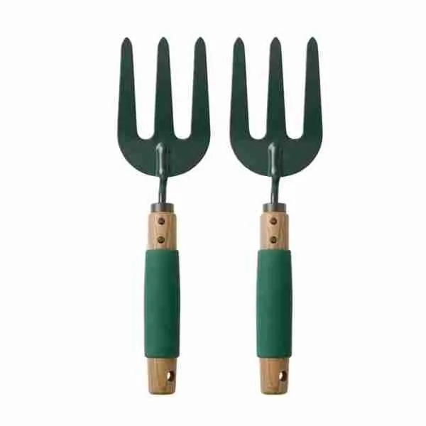 Garden Fork Cultivator 3 Prong Hand Rake with Soft Grip Handle - Pack of 2
