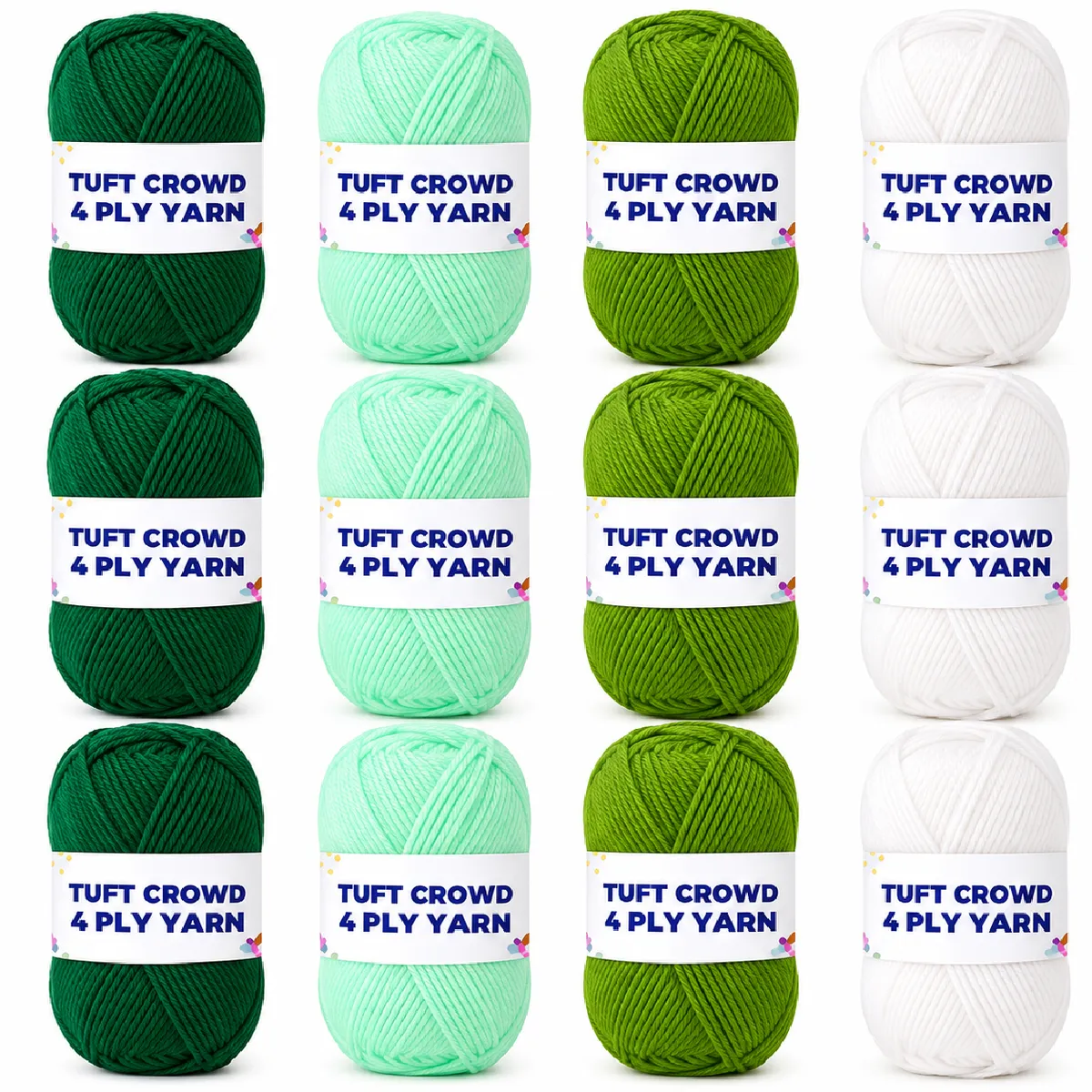 TUFT CROWD 4 Ply Yarn - Evergreen Collection (12 Pack) - Soft, Durable