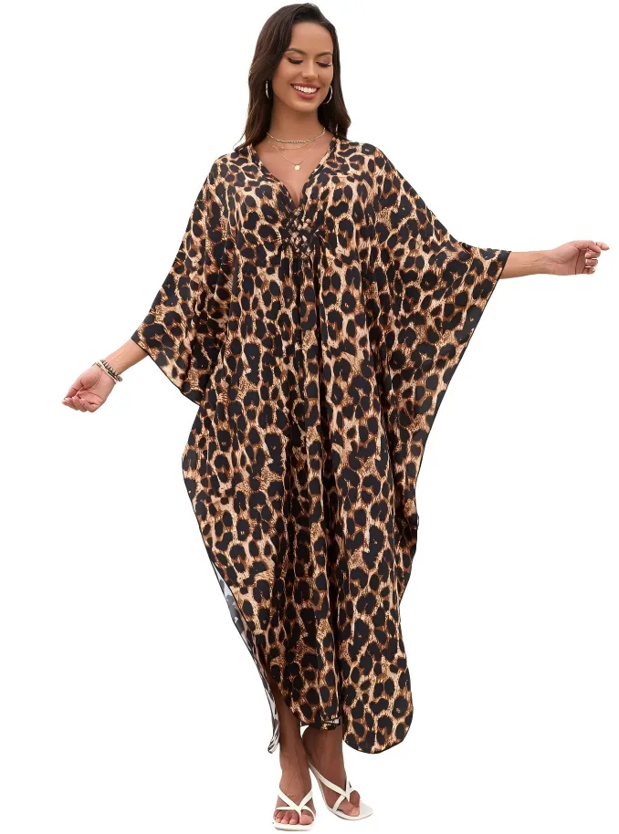 Kaftan Dresses Women Plus Size Bathing Suit Cover up Vneck Batwing Dress -  STYLE A
