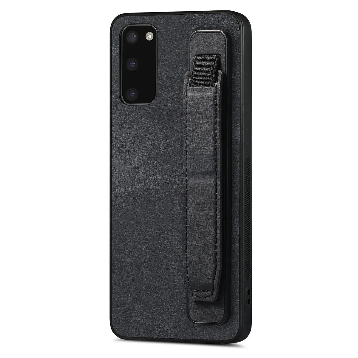 Simple Leather Texture Wristband Phone Case Compatible with Galaxy S20 - Black